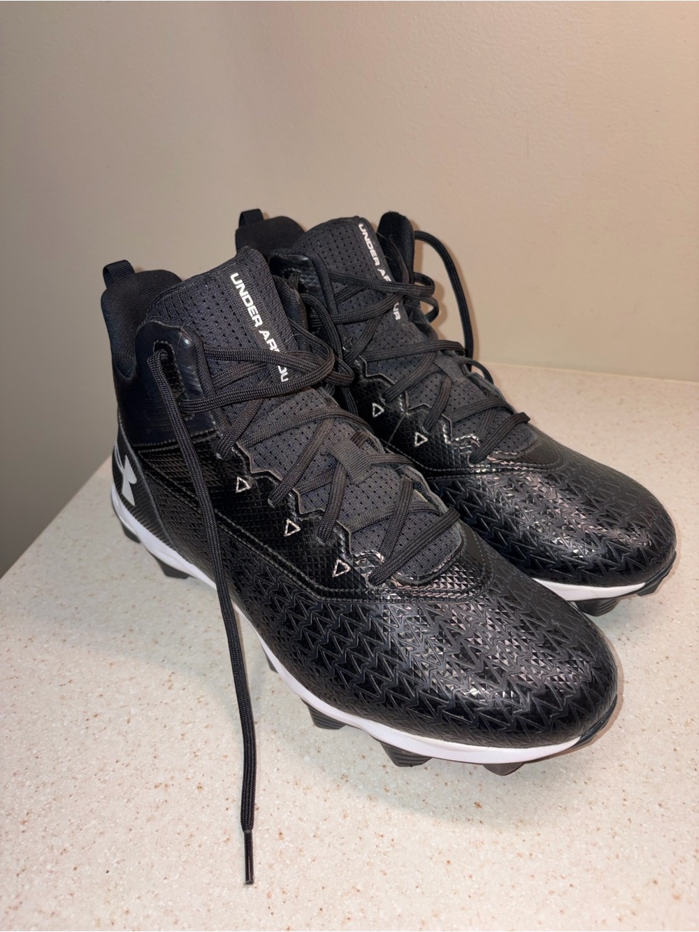 Under Armour Men’s Black Athletic Football Cleats with White Accents